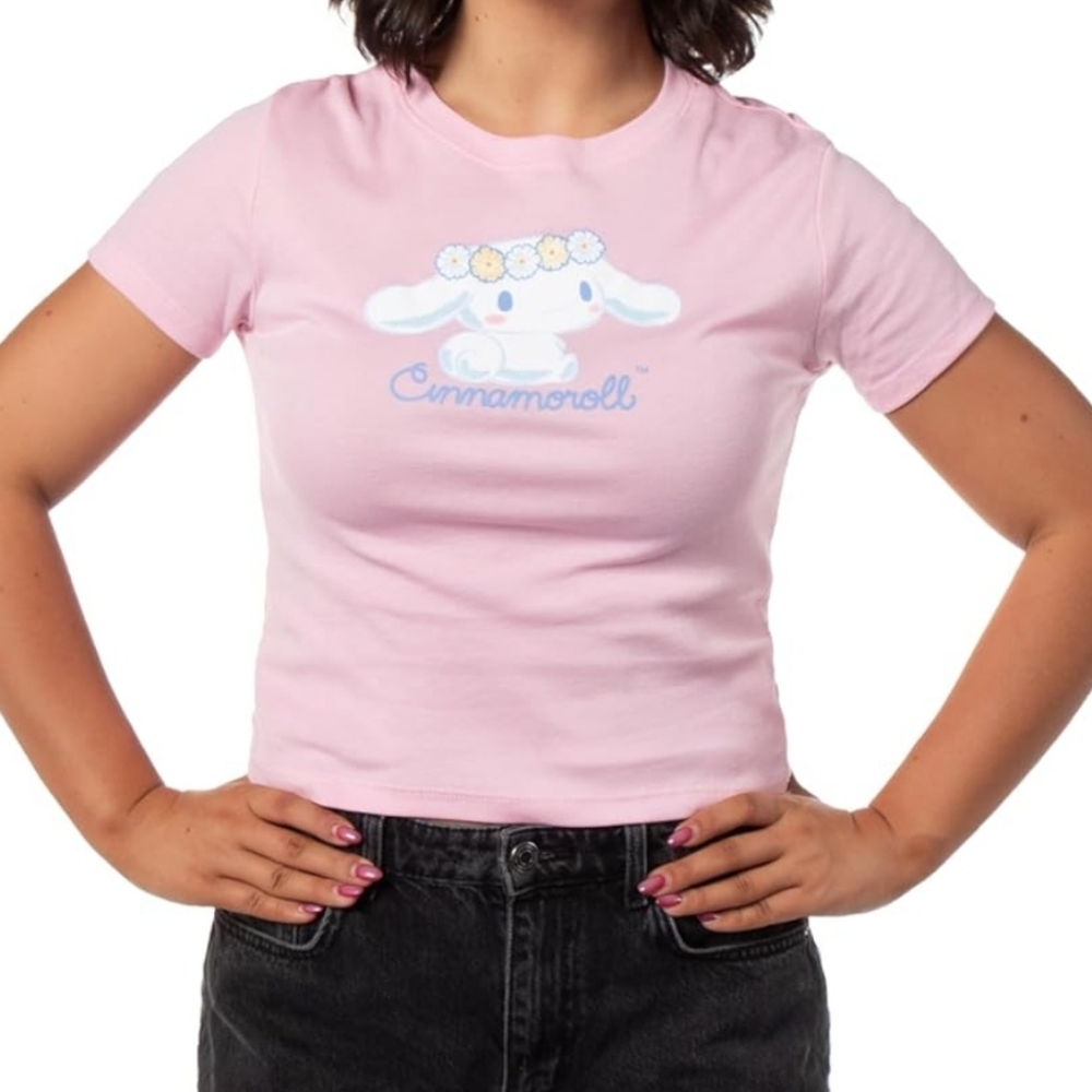 SANRIO Cinnamoroll flower crown pink‎ kawaii cropped baby tee shirt XL